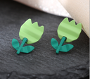Paint Green Flower Earrings