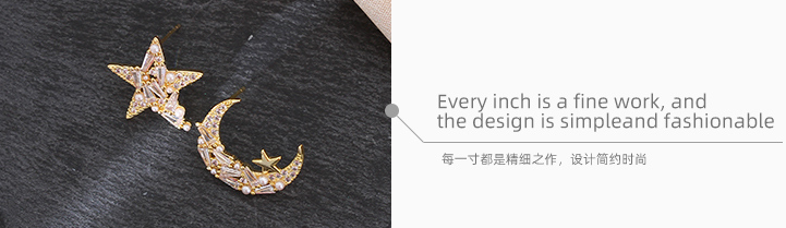 925 Silver Needle Stars Moon Artificial Stone Earrings
