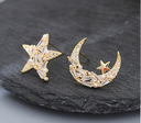 925 Silver Needle Stars Moon Artificial Stone Earrings