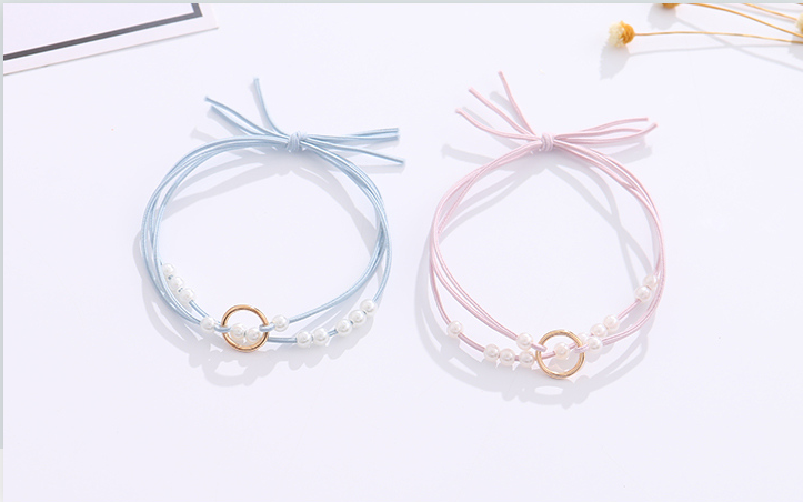 Metal Geometric Artificial Pearl Hair Rope Set