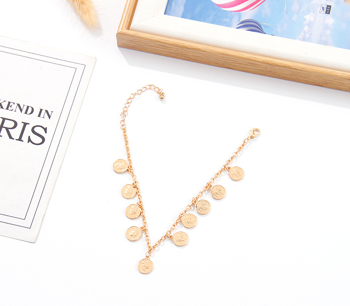 Metal Round Pendants Tassel Anklet