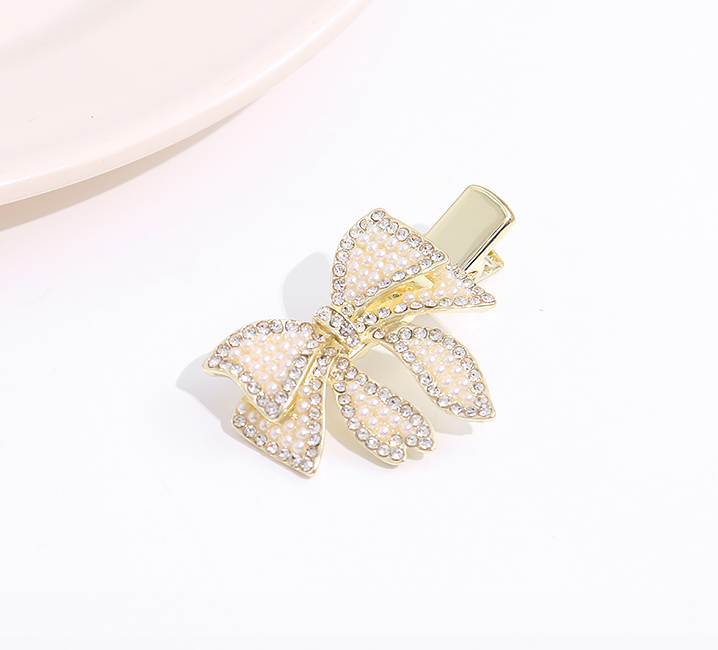 Double Bowknot Artificial Pearl Rhinestone Hair Clip