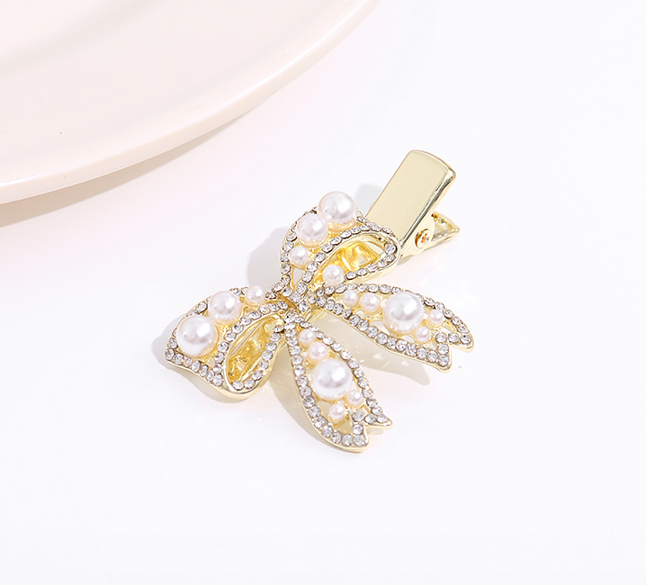 Bowknot Artificial Pearl Rhinestone Hair Clip