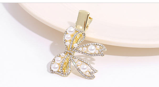 Bowknot Artificial Pearl Rhinestone Hair Clip
