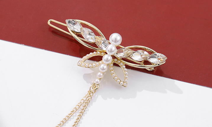 Rhinestone Artificial Pearl Dragonfly Hair Clip