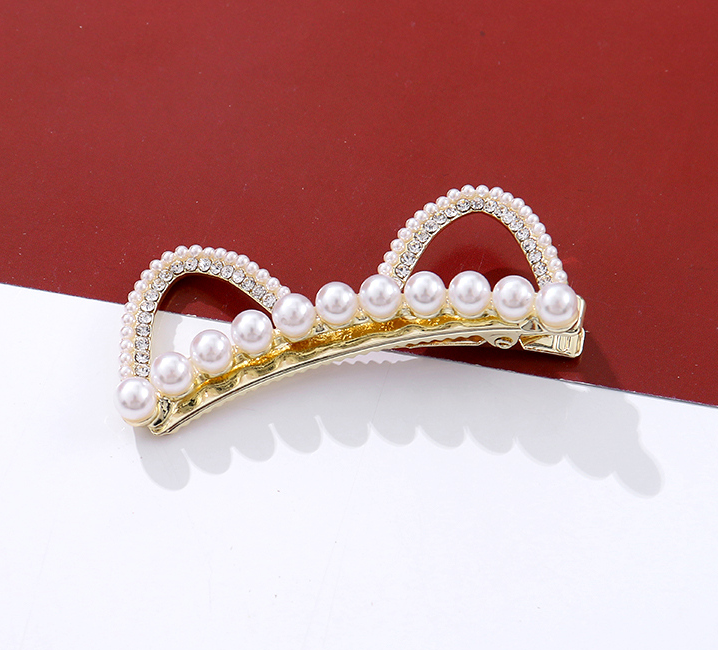 Kitty Ear Rhinestone Artificial Pearl Hair Clip