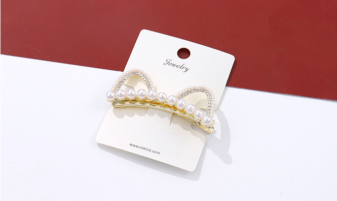 Kitty Ear Rhinestone Artificial Pearl Hair Clip