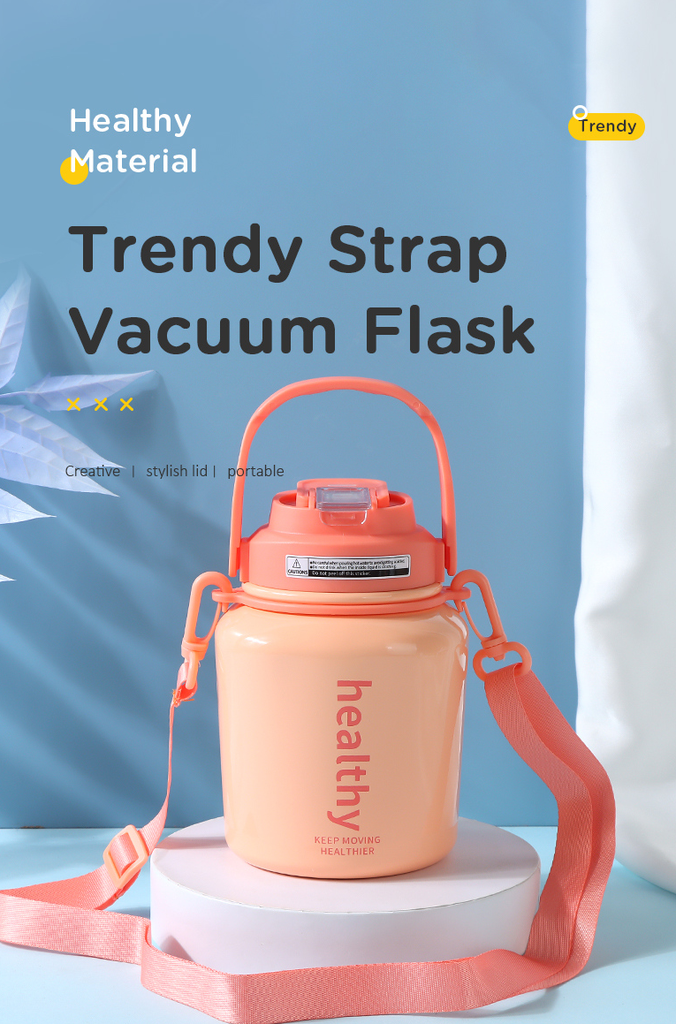 950ml/32.1fl.oz.  Trendy Strap Vacuum Flask (Pink) DY-BW789