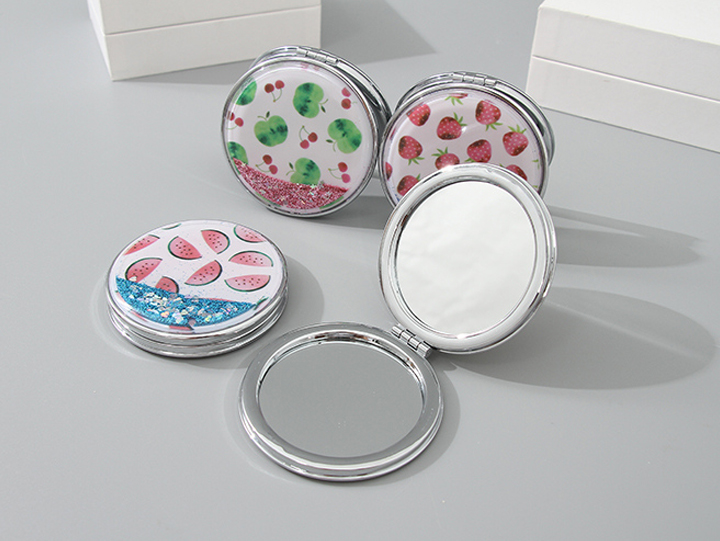 Portable Round Makeup Mirror (Glitters Series - Fruit 1)