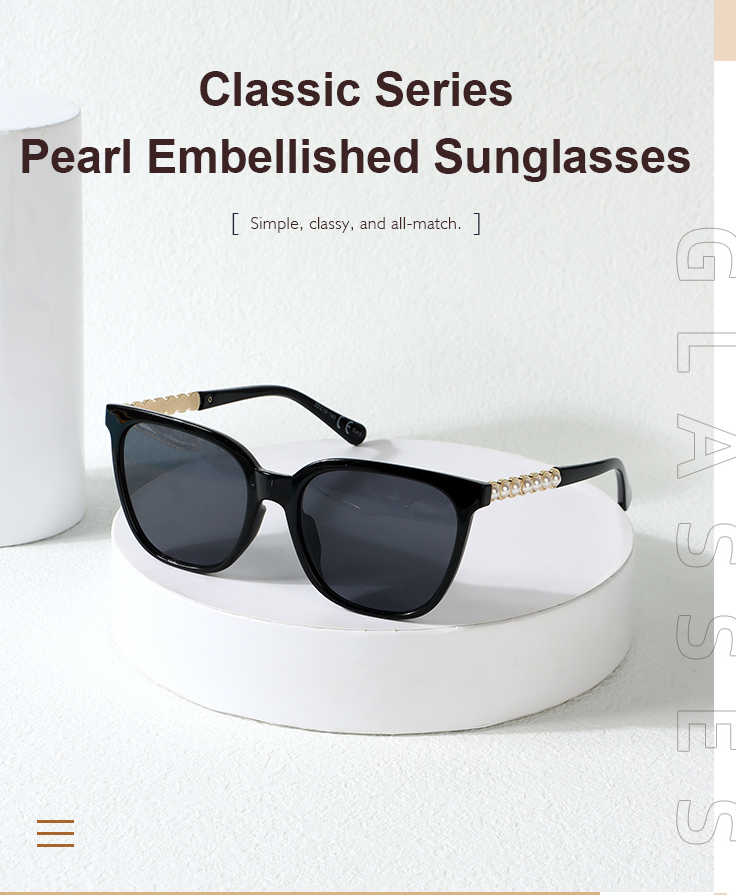 Classic Series Pearl Embellished Women's Sunglasses (Black)