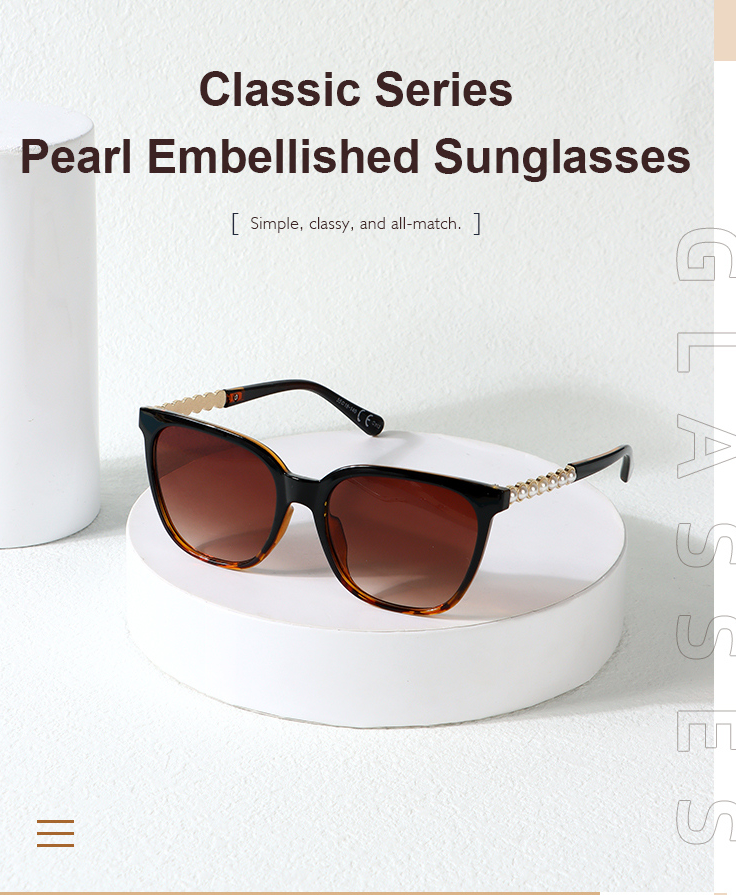 Classic Series Pearl Embellished Women's Sunglasses (Tortie Frame Tawny Lens)