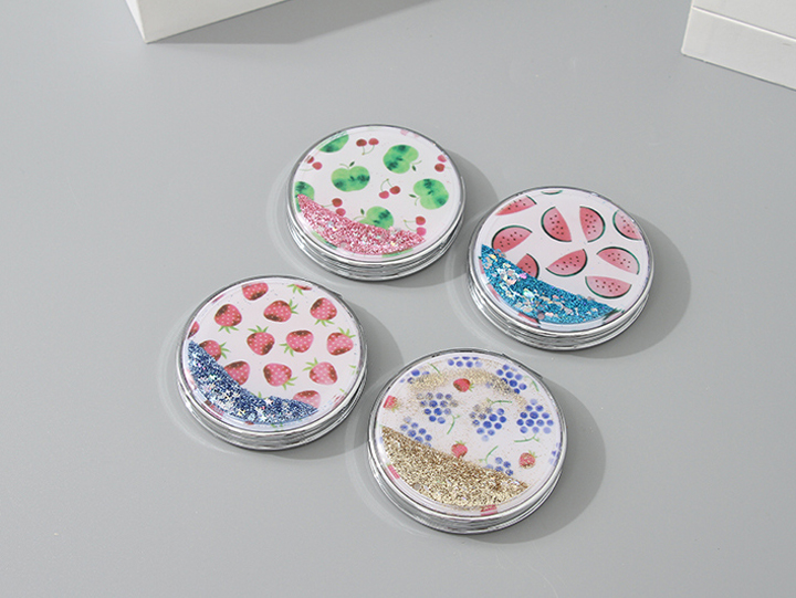 Portable Round Makeup Mirror (Glitters Series - Fruit 1)