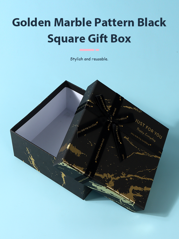 Golden Marble Pattern Black Square Gift Box (M)