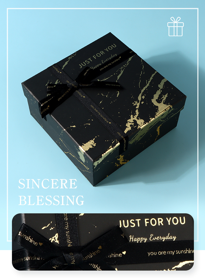 Golden Marble Pattern Black Square Gift Box (L)