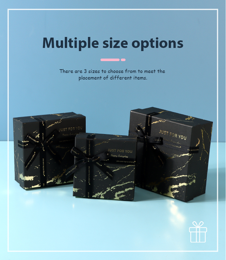 Golden Marble Pattern Black Square Gift Box (L)