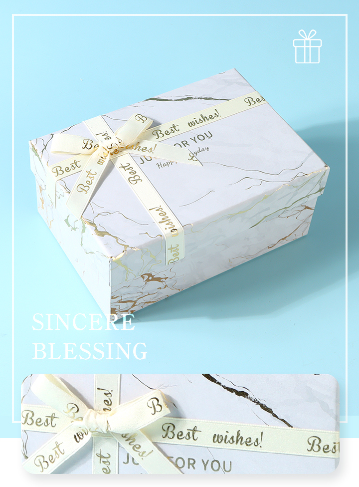 Golden Marble Pattern White Rectangular Gift Box (S)