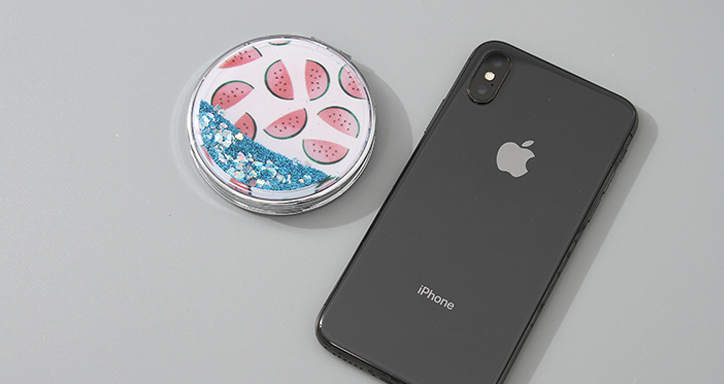 Portable Round Makeup Mirror (Glitters Series - Fruit 1)