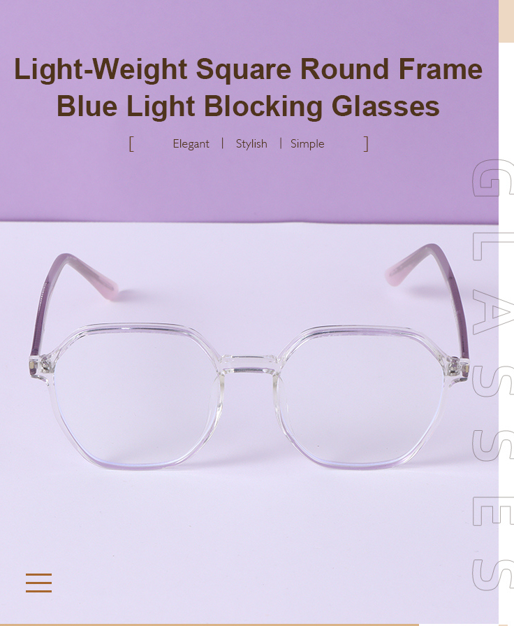 Light-Weight Square Round Frame Blue Light Blocking Glasses (Transparent Pink)