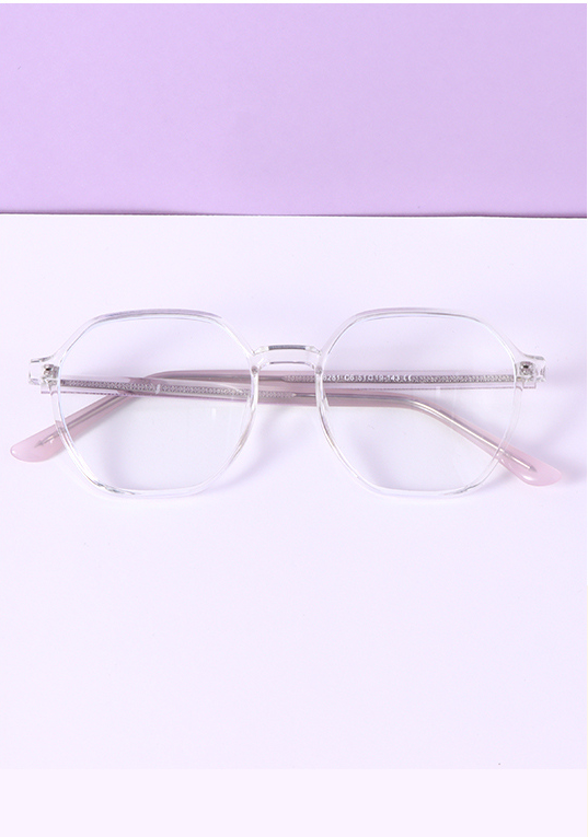 Light-Weight Square Round Frame Blue Light Blocking Glasses (Transparent Pink)