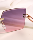 Rimless Cut Edge Metallic Sunglasses (Golden Frame Purple-Pink Lens)