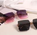 Rimless Cut Edge Metallic Sunglasses (Golden Frame Purple-Pink Lens)