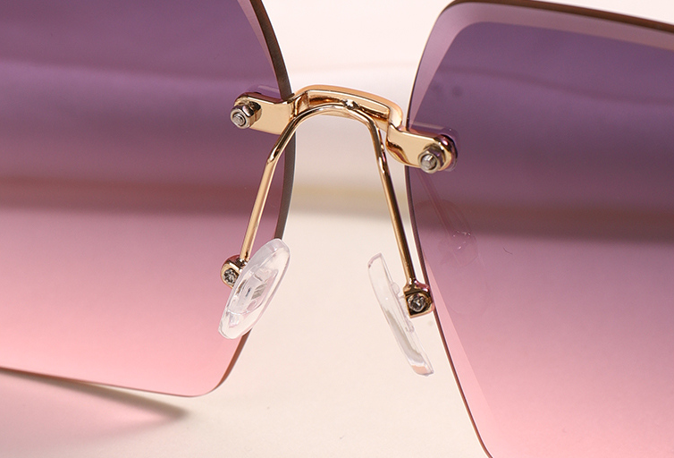 Rimless Cut Edge Metallic Sunglasses (Golden Frame Purple-Pink Lens)