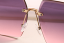 Rimless Cut Edge Metallic Sunglasses (Golden Frame Purple-Pink Lens)