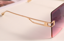 Rimless Cut Edge Metallic Sunglasses (Golden Frame Purple-Pink Lens)