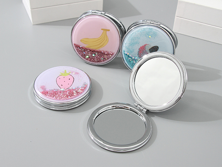 Portable Round Makeup Mirror (Glitters Series - Fruit 2)