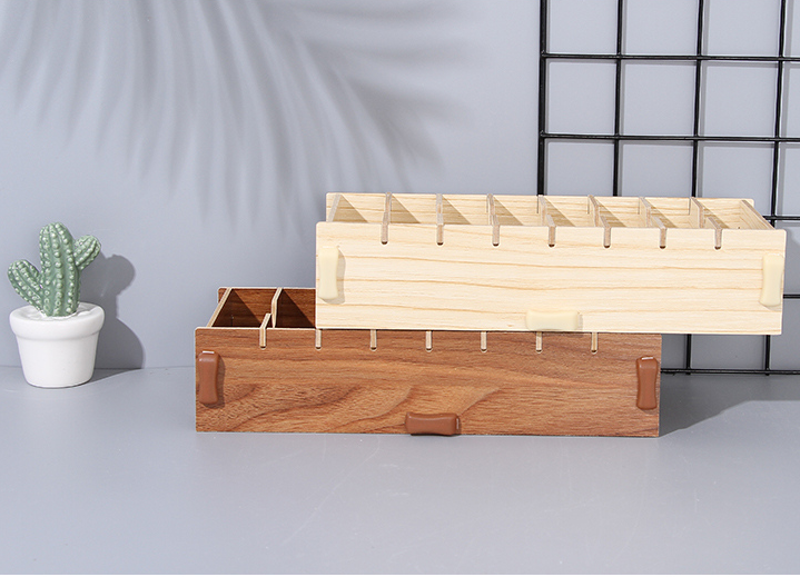 Wooden Business Card Organizer with Adjustable Dividers (Wood Color)