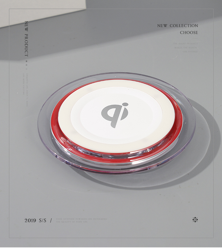 Wireless Charger-Q6 (5V 1A)(White with Red Rim)