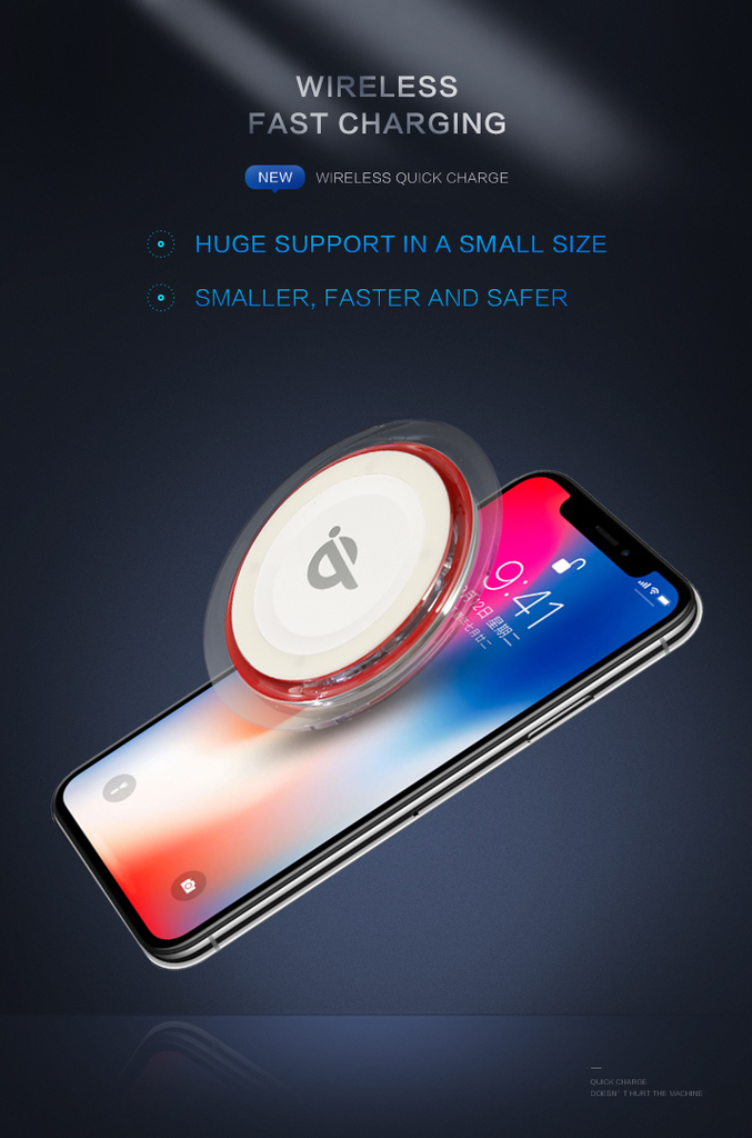 Wireless Charger-Q6 (5V 1A)(White with Red Rim)