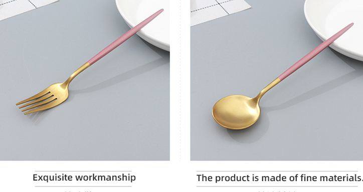Gold-Plated Stainless Steel Dinner Spoon/Fork (Black and Gold/Pink and Gold)