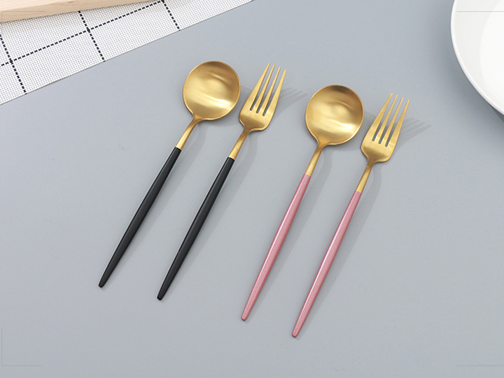 Gold-Plated Stainless Steel Dinner Spoon/Fork (Black and Gold/Pink and Gold)