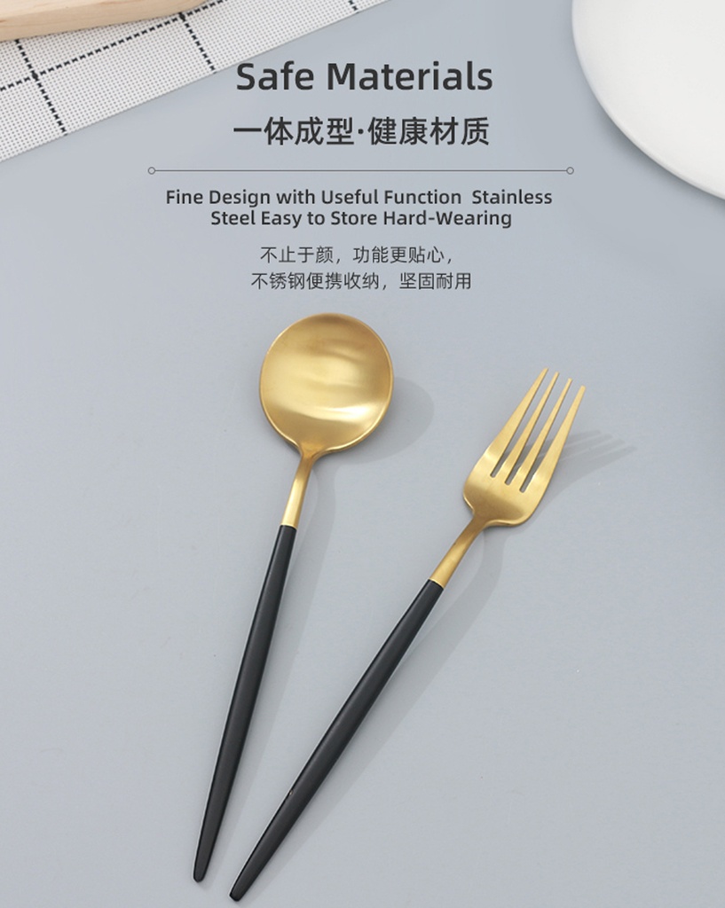 Gold-Plated Stainless Steel Dinner Spoon/Fork (Black and Gold/Pink and Gold)