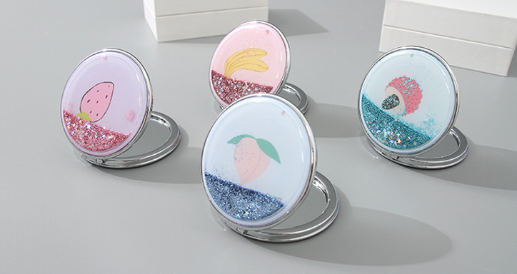 Portable Round Makeup Mirror (Glitters Series - Fruit 2)