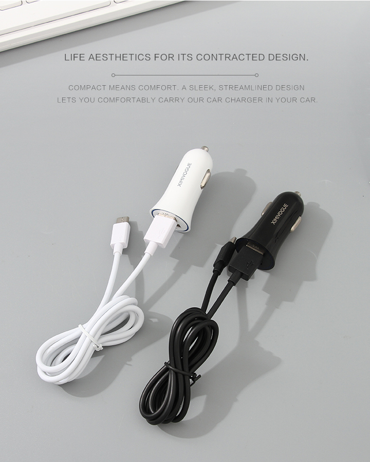 2.1A Dual Port Car Charger-Y22 (White)(TYPE-C Cable Included)