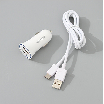 2.1A Dual Port Car Charger-Y22 (White)(TYPE-C Cable Included)