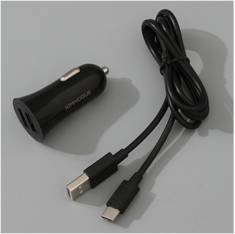 2.1A Dual Port Car Charger-Y22 (Black)(TYPE-C Cable Included)