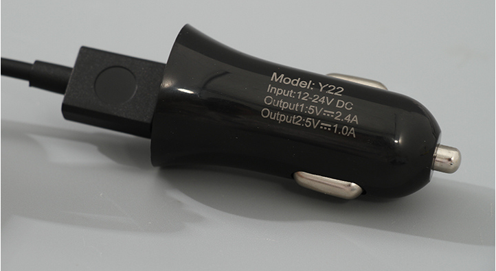 2.1A Dual Port Car Charger-Y22 (Black)(TYPE-C Cable Included)