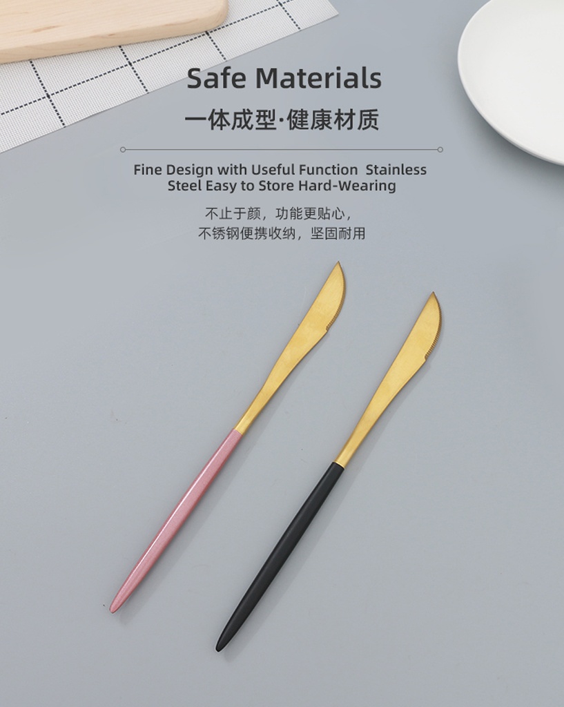 Gold-Plated Stainless Steel Table Knife (Black and Gold/Pink and Gold)
