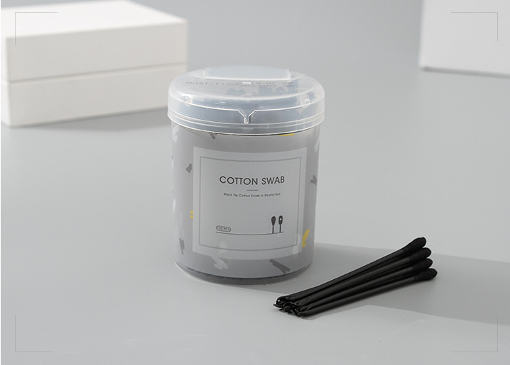 Black Tip Cotton Swab in Round Box (120 Pcs)