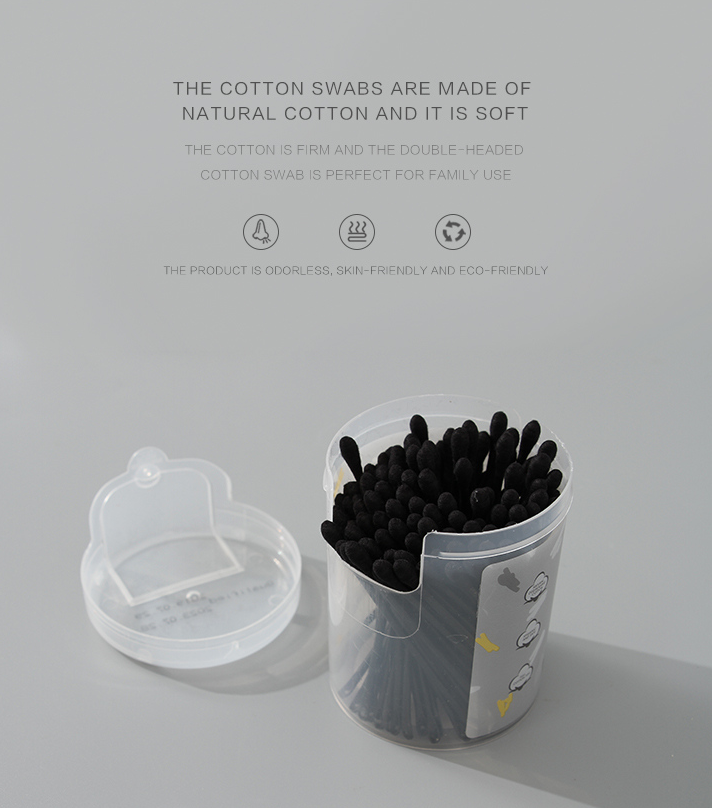 Black Tip Cotton Swab in Round Box (120 Pcs)