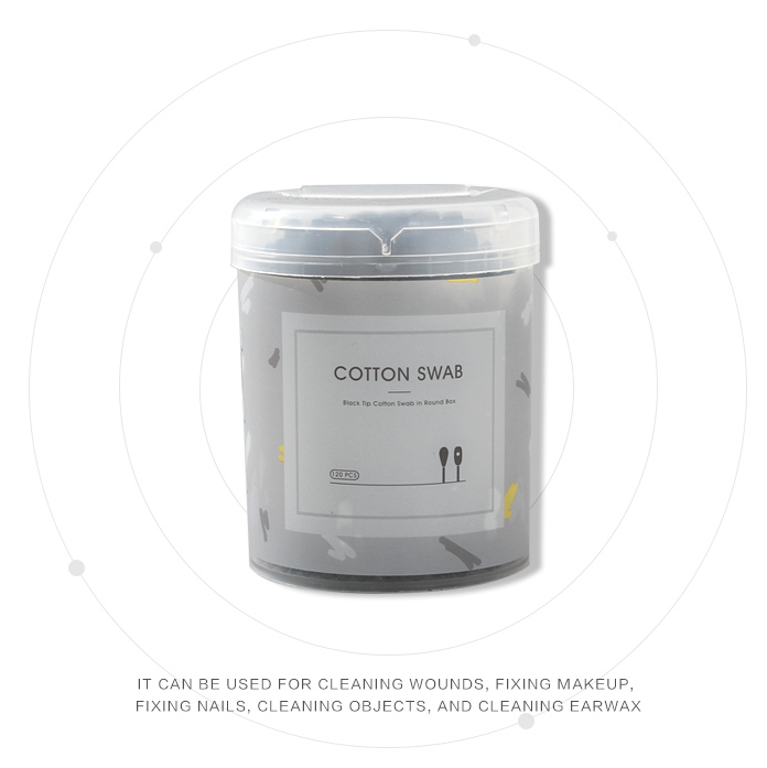 Black Tip Cotton Swab in Round Box (120 Pcs)