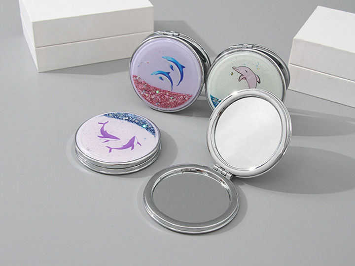 Portable Round Makeup Mirror (Glitters Series - Dolphin)