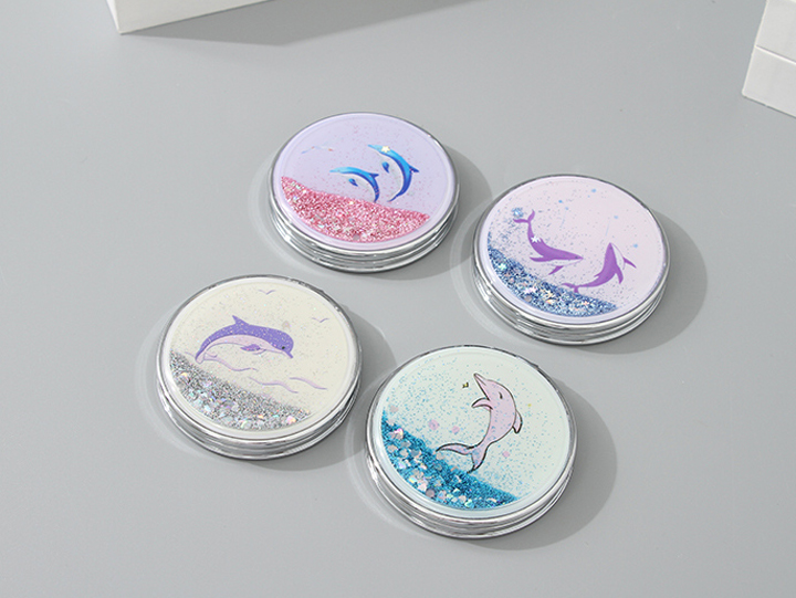 Portable Round Makeup Mirror (Glitters Series - Dolphin)