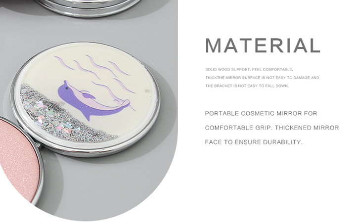 Portable Round Makeup Mirror (Glitters Series - Dolphin)