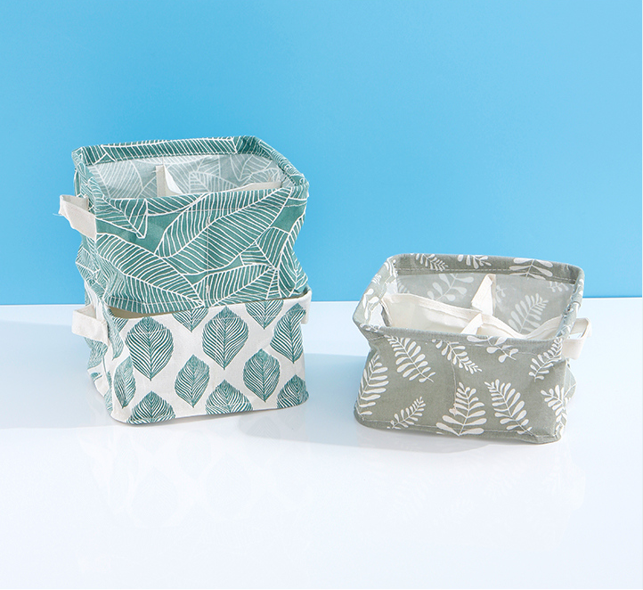 Leaves Series Square Fabric Storage Basket with 4 Compartments