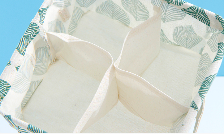Leaves Series Square Fabric Storage Basket with 4 Compartments