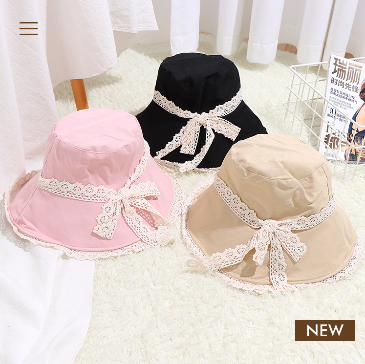 Lace Bowknot Wide Brim Hat